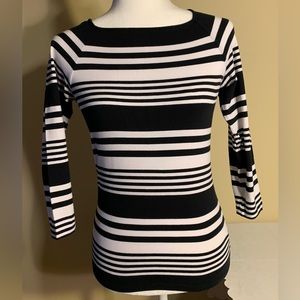EUC Top: Pullover, Striped, Cotton Knit, 2/3-Sleeve, Square Neck